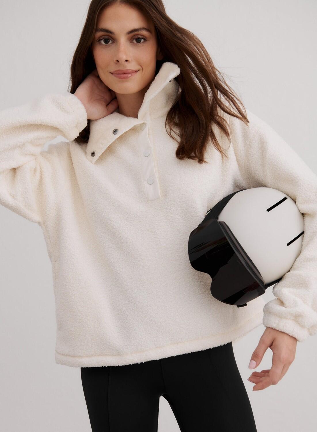 AIM'N Damen-Pullover aus Polar-Fleece mit Kunstpelz Off-White