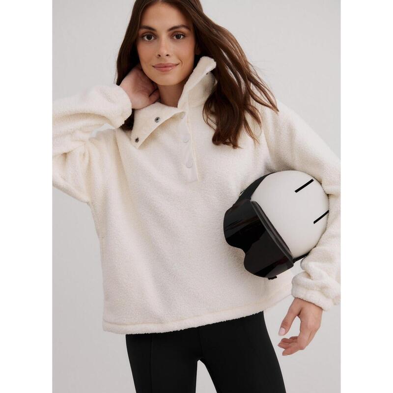 Femme Pull Polaire avec Fausse Fourrure Blanc Cassé AIM'N
