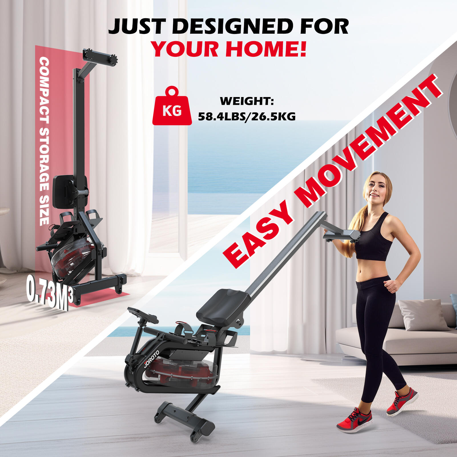 JOROTO Rameur Musculation, Rameur d'appartement à Eau avec Connexion Bluetooth 5/7