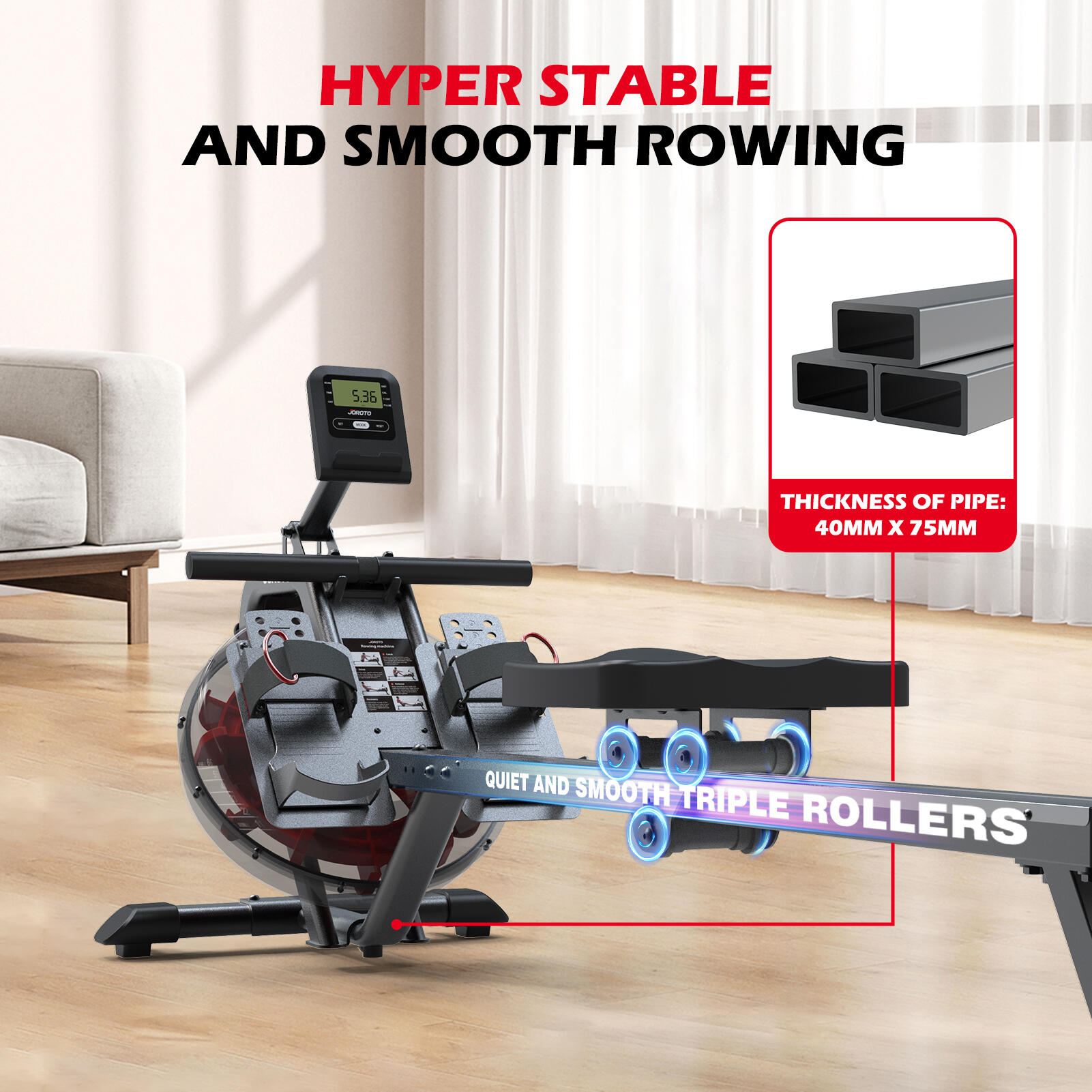 JOROTO Rameur Musculation, Rameur d'appartement à Eau avec Connexion Bluetooth 7/7