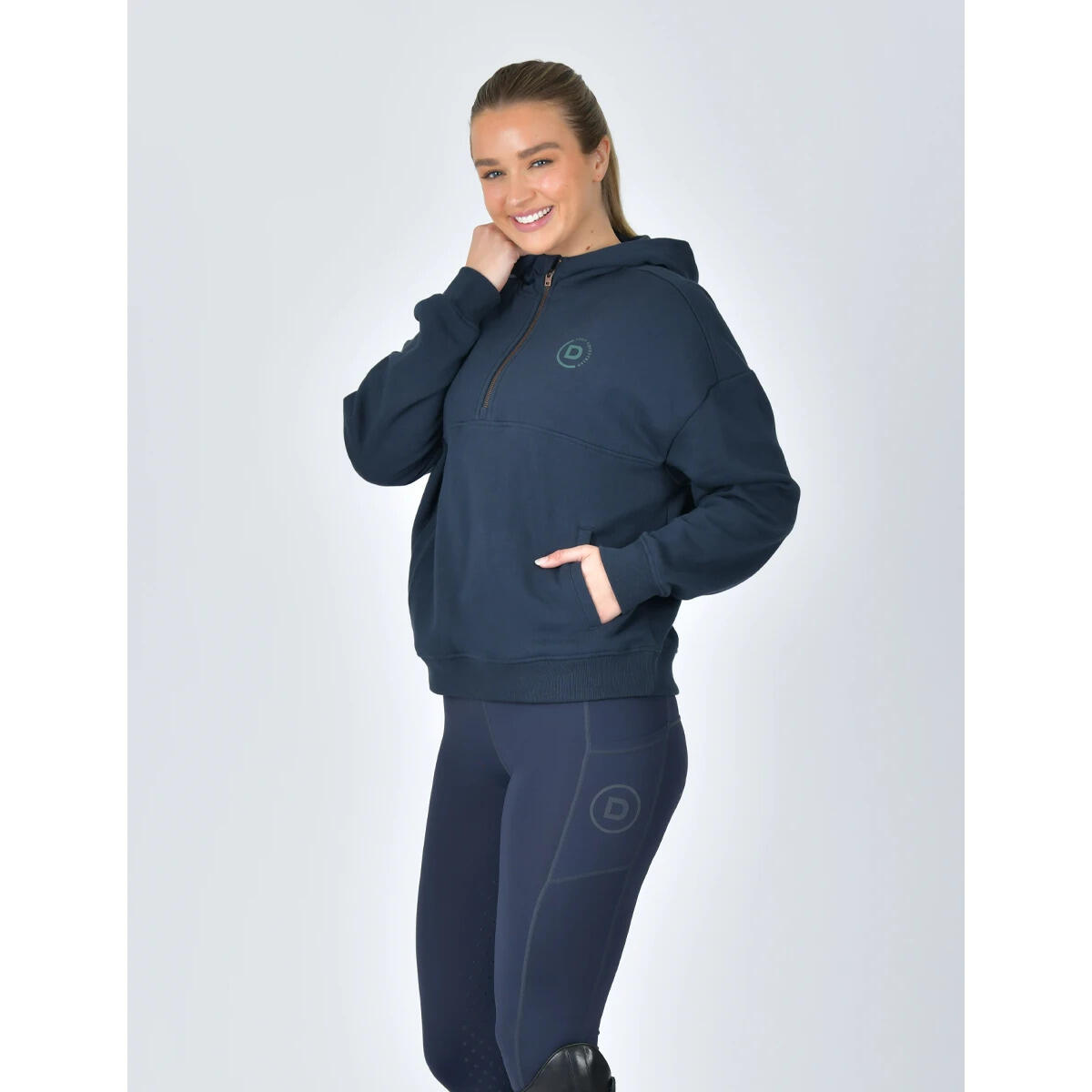 Felpa Coperta Lunga Donna Metzuyan, Pile Con Cappuccio, Blu Navy A Pois, Taglie Oversize