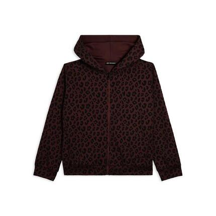 Sweat-shirt pour femmes imprimé léopard avec fermeture zippée et capuche