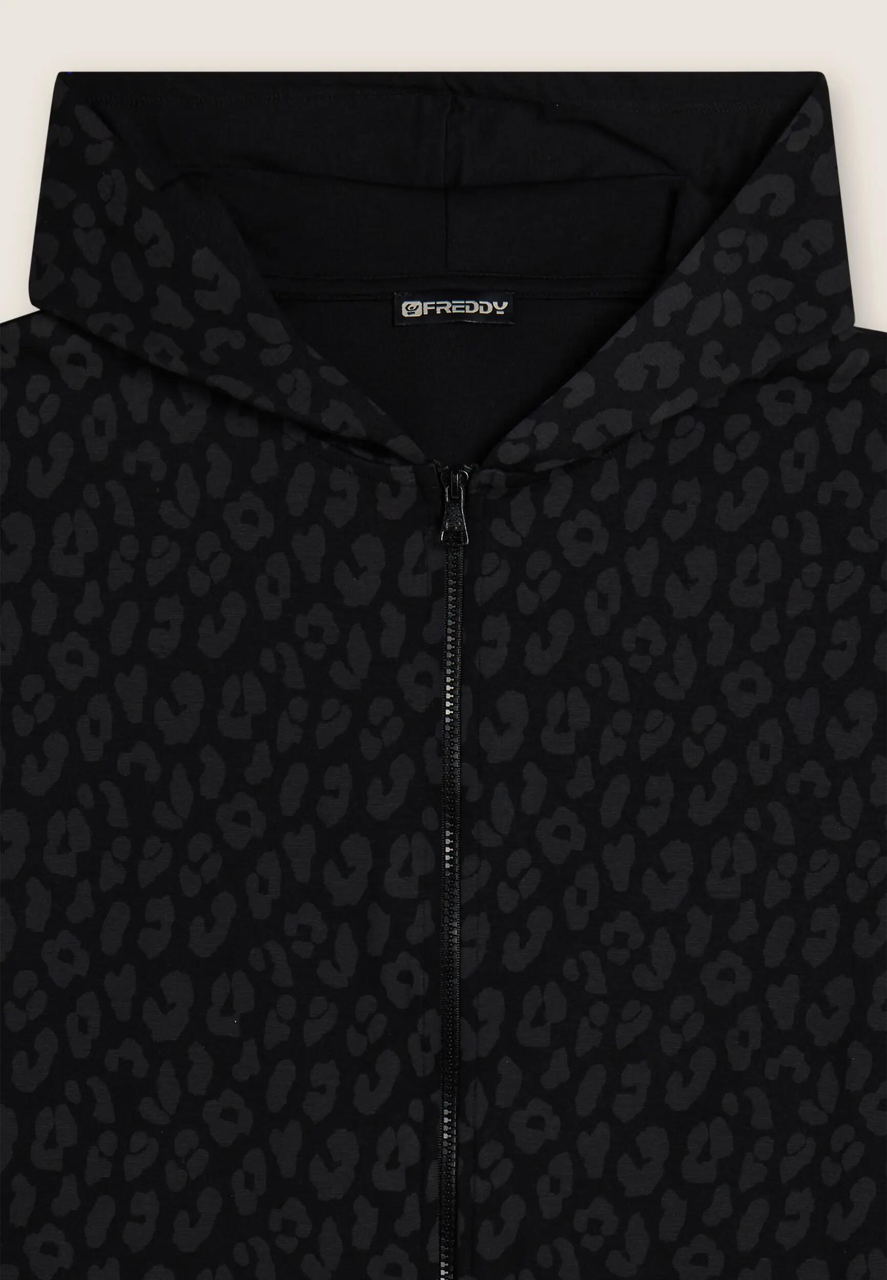Felpa donna leopardata con zip e cappuccio 3/3