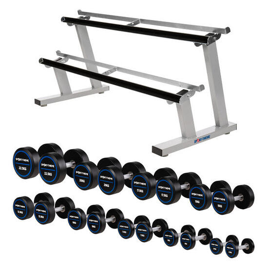 Kompakthantel-Set PU Pro 2,5-22,5 kg, inkl. doppeltem Hantelablageständer