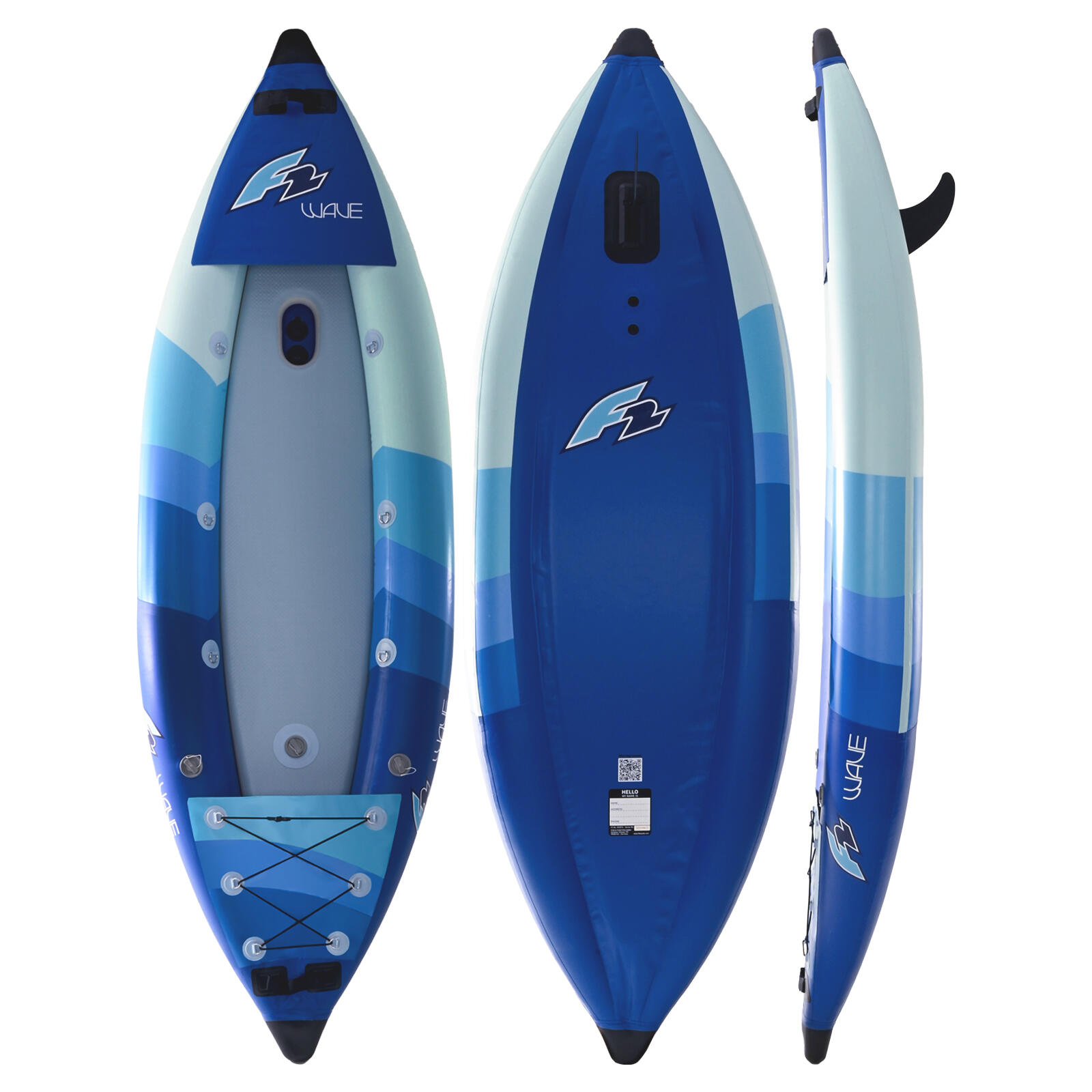 F2  Inflatable Kajak Set Wave 1 Sitzer Aufblasbar 300cm Blau 2/2