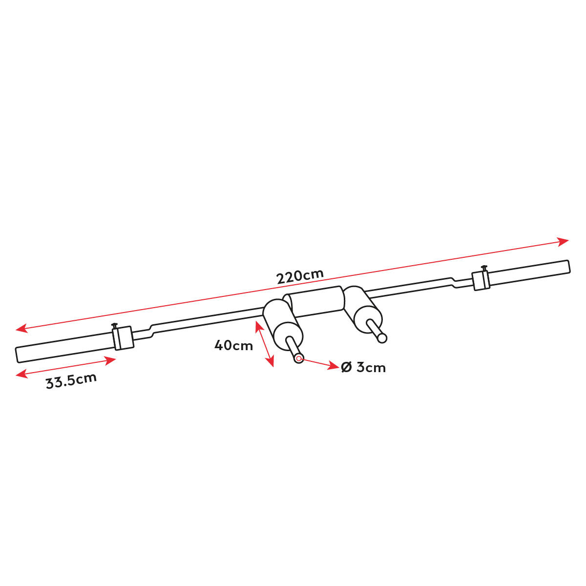 Barra di sicurezza 220cm Ø50mm in acciaio + 2 fermi a disco 5/5
