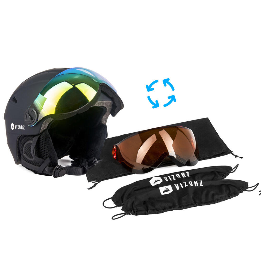 Vizorz Casque de ski - Noir - Inclus visière orange et visière gris/or 7/7