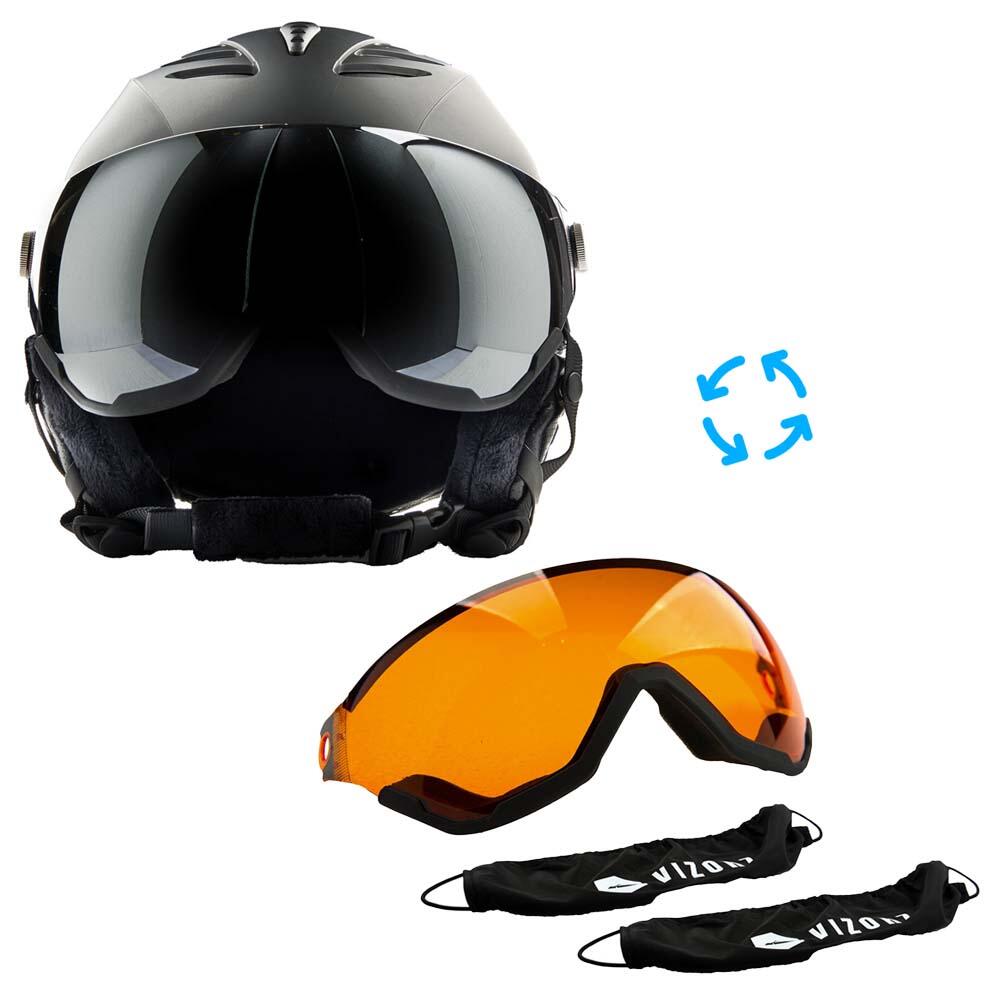 Vizorz Casque de ski Lux - Noir - Inclus visière orange et visière argent 6/7
