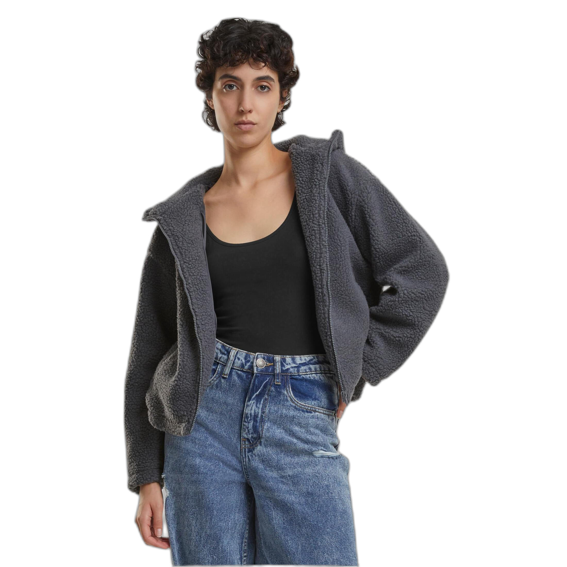 Urban Classics - Polaire À Capuche Courte Femme Urban Classics Sherpa - Polaire - Gris - Decathlon