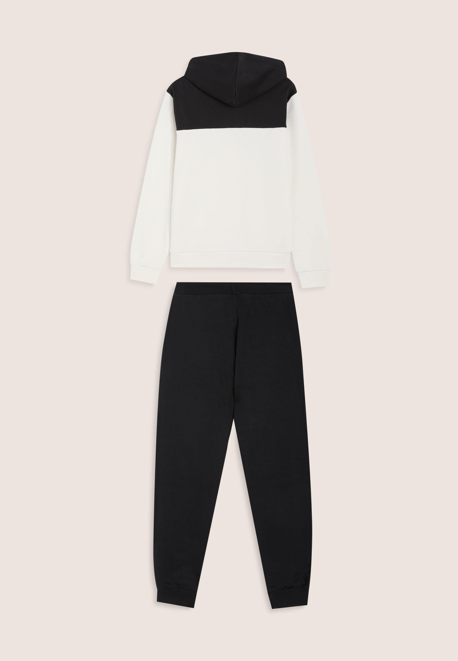 Tuta con cappuccio colour block e fondo a costine 2/3