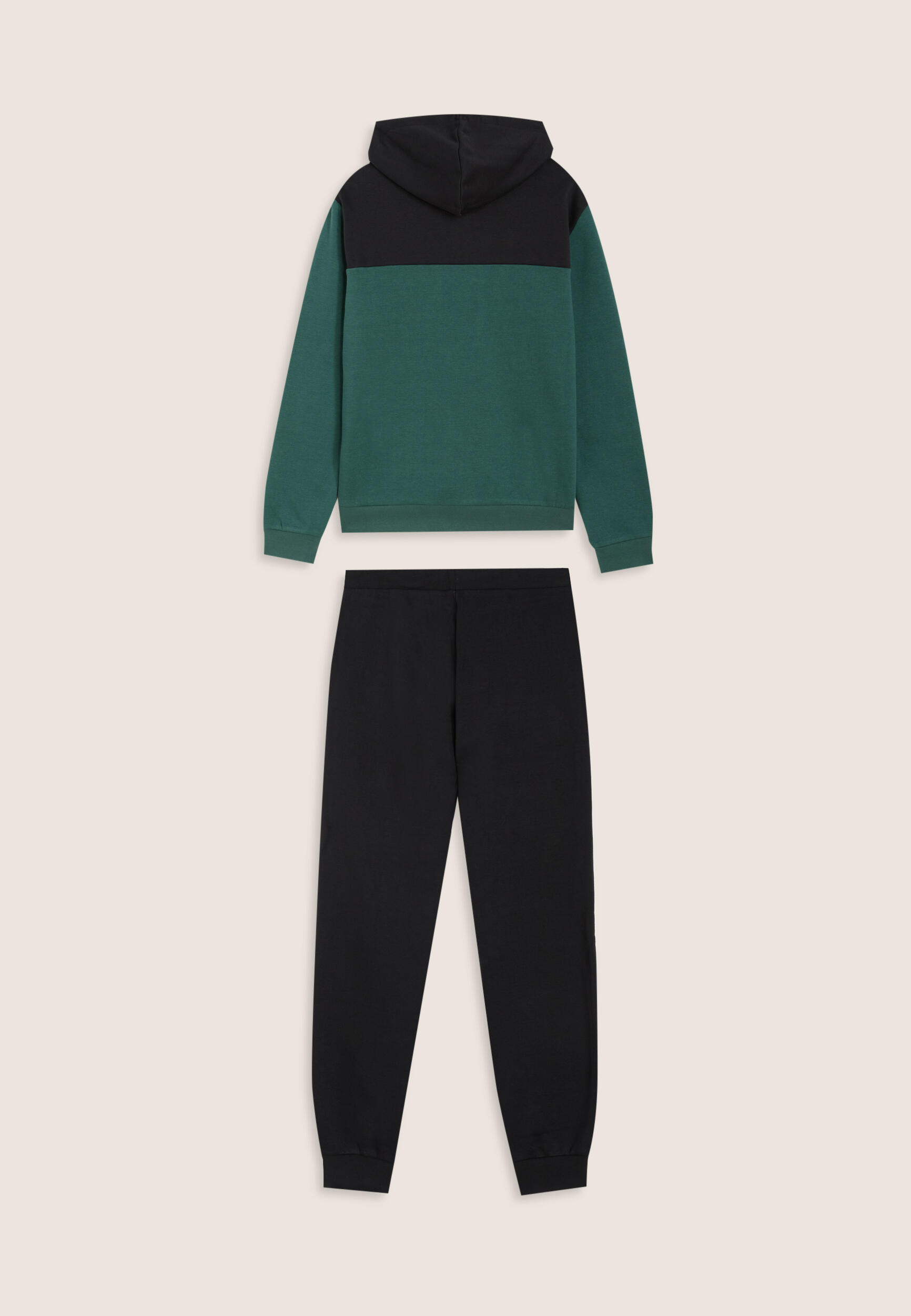 Tuta con cappuccio colour block e fondo a costine 2/3