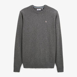 Pull col rond uni majorité coton gris