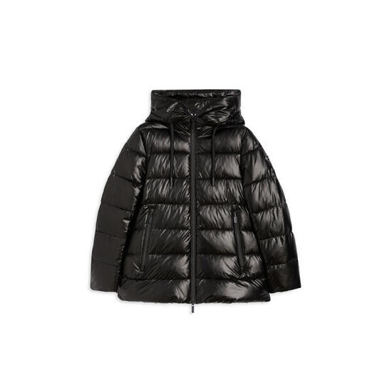 Doudoune pour femmes brillante avec capuche protectrice et cordon