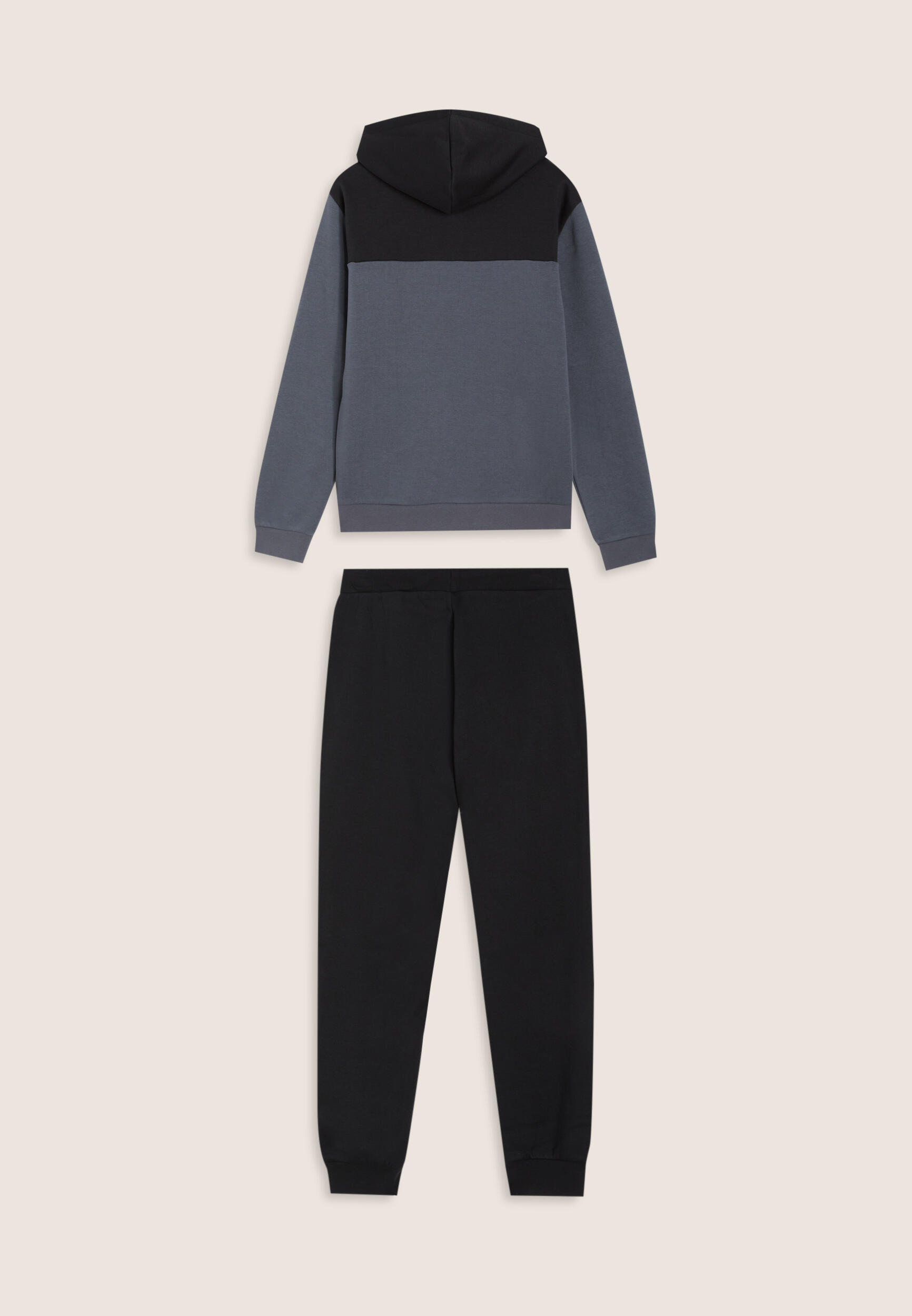 Tuta con cappuccio colour block e fondo a costine 2/3