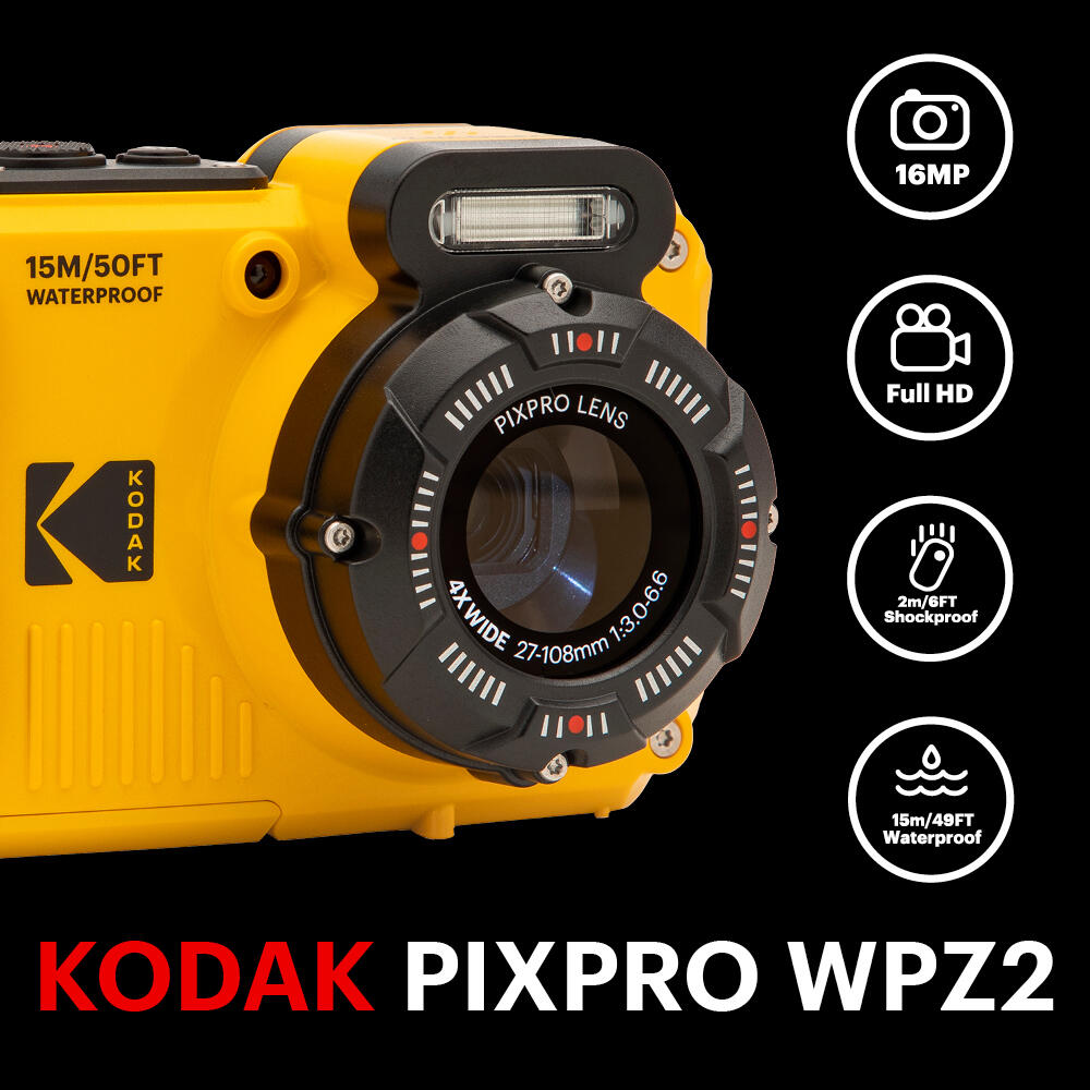 KODAK Pixpro WPZ2 – Compacte 16MP Waterdichte Camera 4x Zoom 1080p HD - Geel 2/5