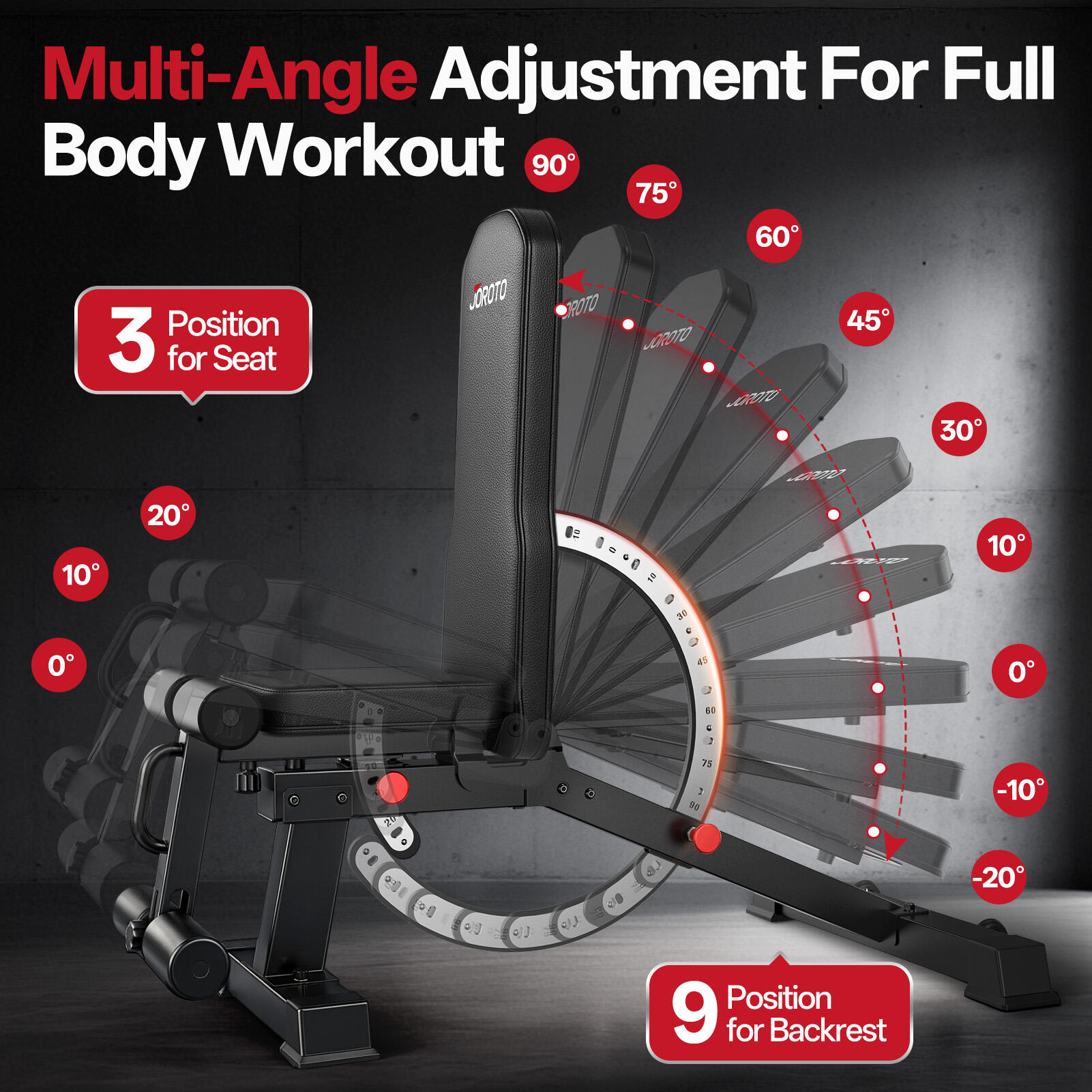 Banc de musculation réglables MD65, banc d'entraînement multifonction +roulettes 3/7