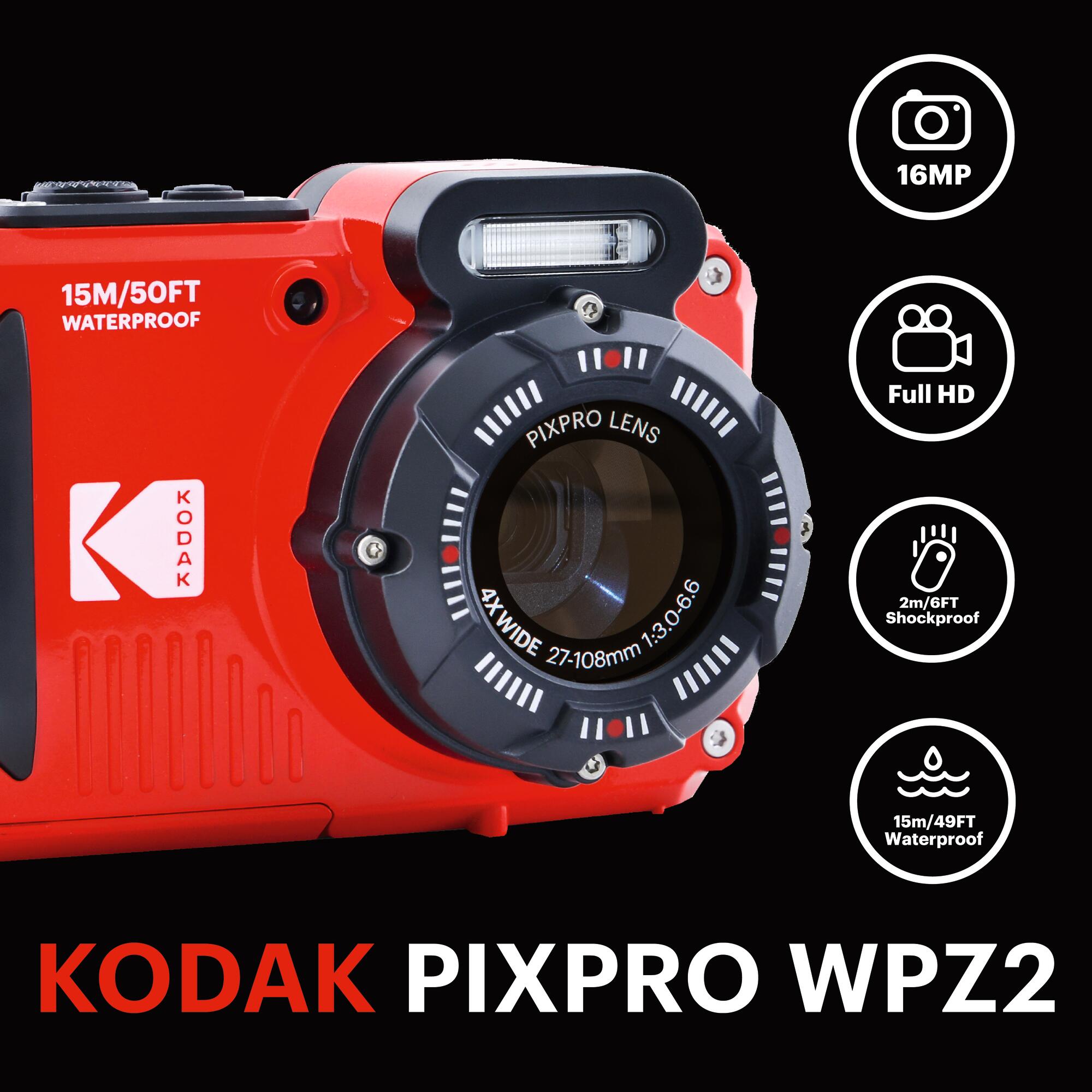 KODAK Pixpro WPZ2 – 16MP Waterdichte Camera, 4x Zoom, 1080p HD - Rood 2/5