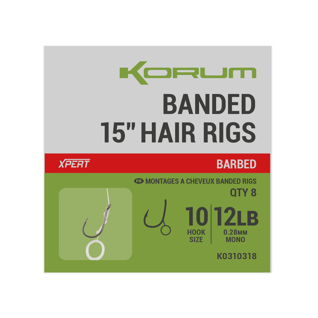 Angelhaken mit Widerhaken Korum Banded Hair Barbed (x8) 1/1