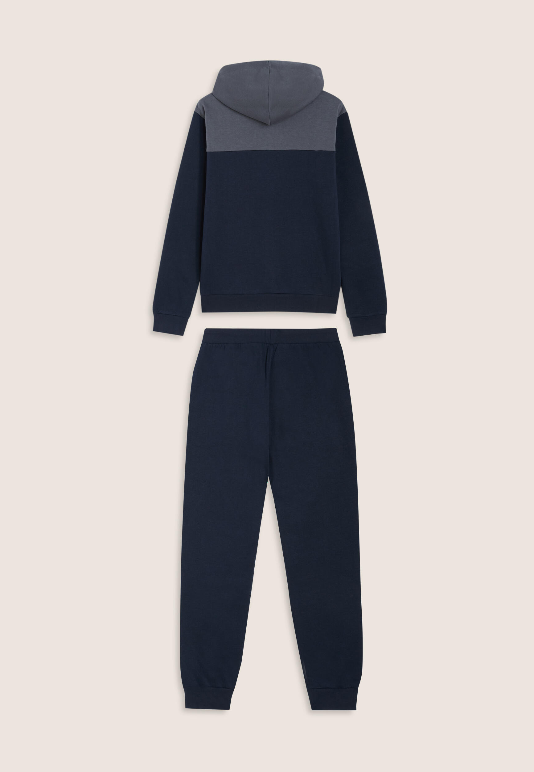 Tuta con cappuccio colour block e fondo a costine 2/3