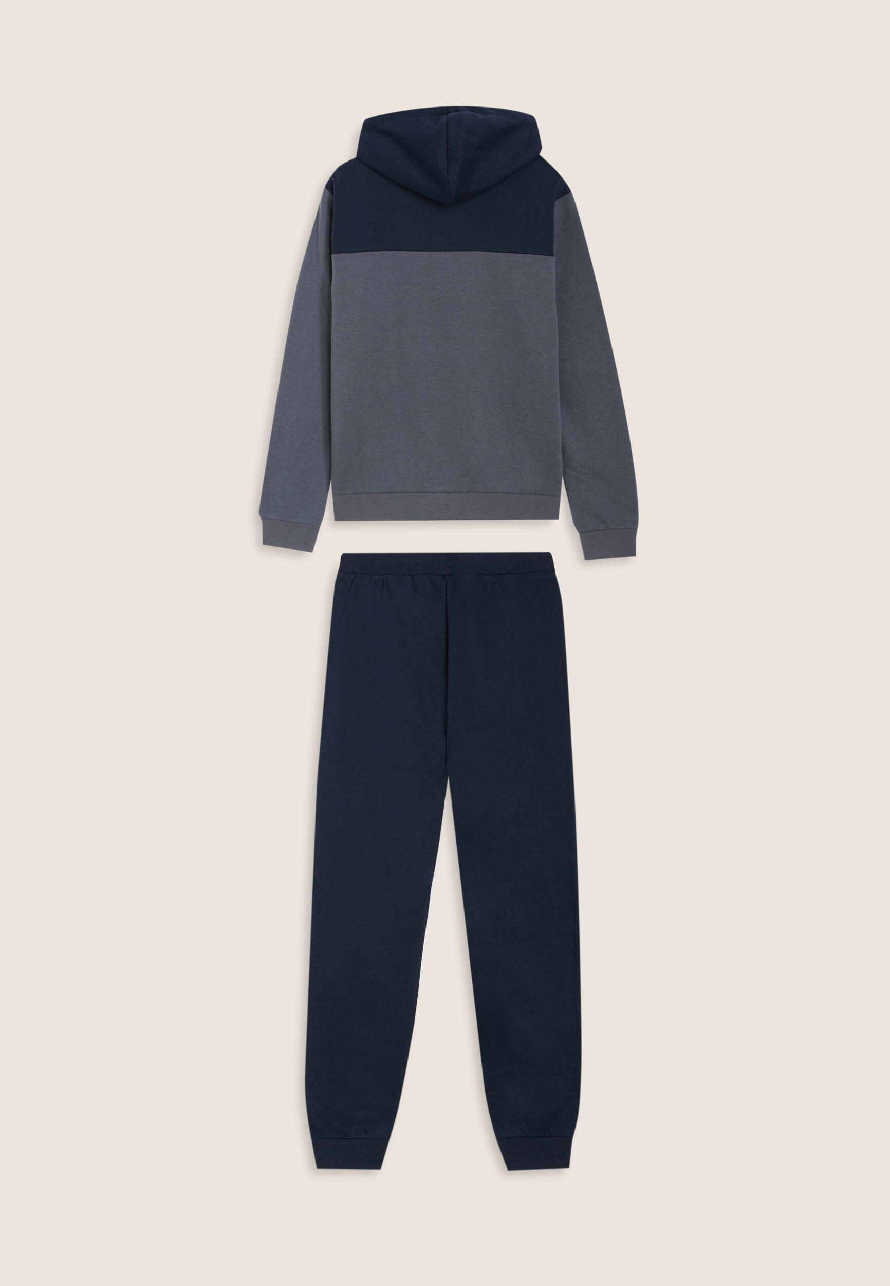 Tuta con cappuccio colour block e fondo a costine 2/3