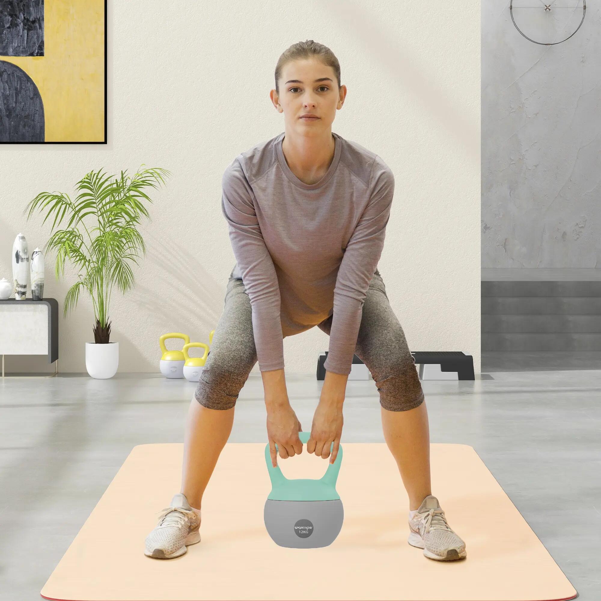 Kettlebell 12 kg rempli de sable, poignée antidérapante en métal, pour l'entraîn 3/9