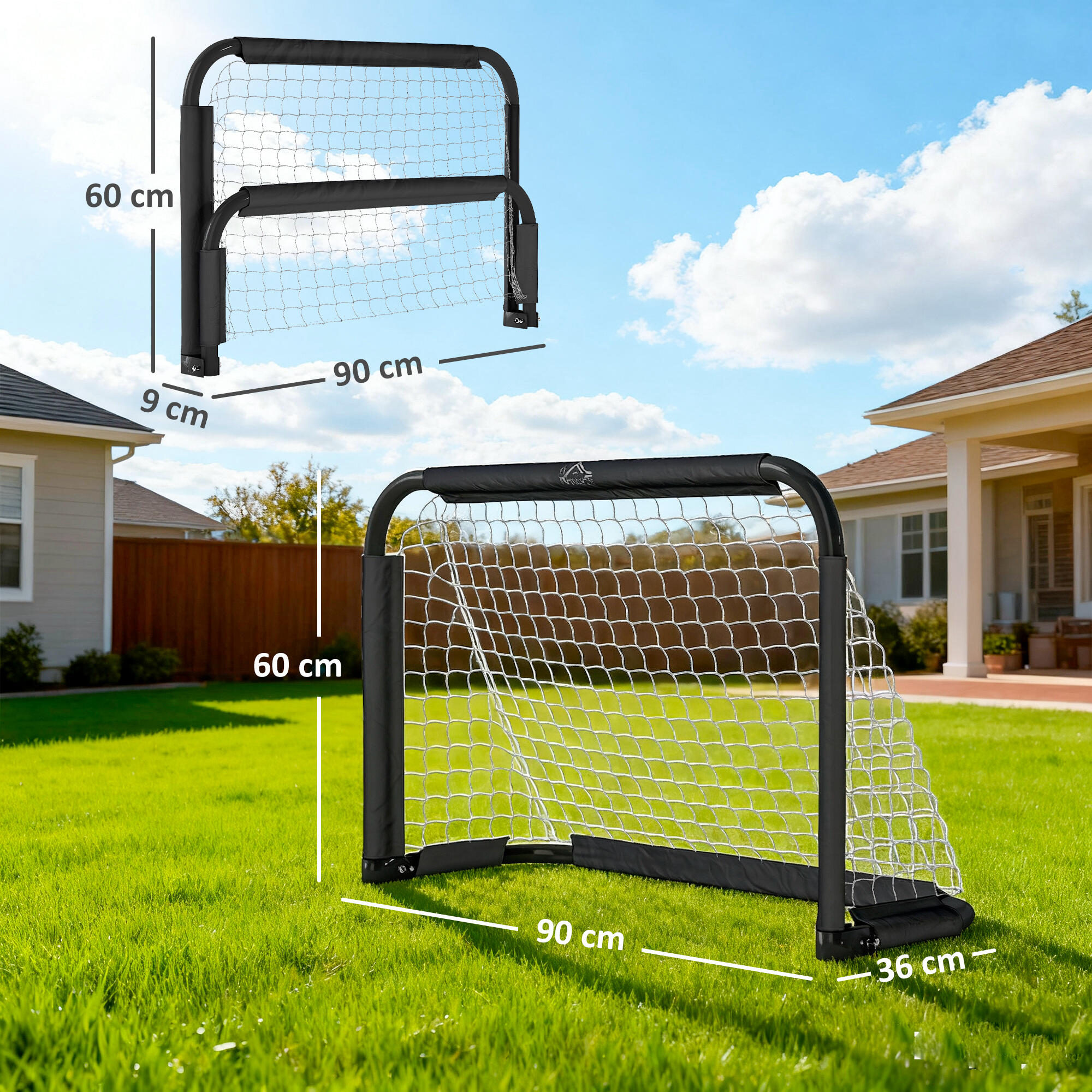 Porterías de Fútbol HOMCOM 90x36x60 cm Negro 3/6