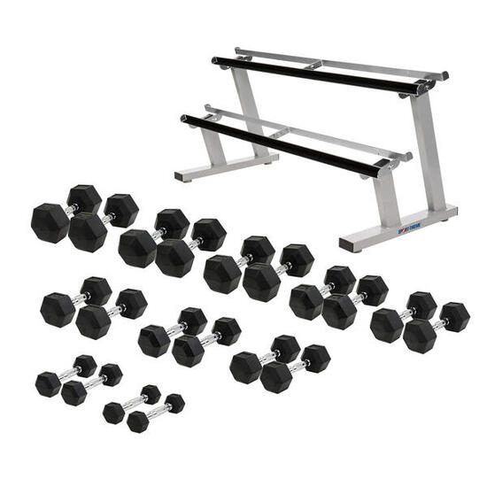 Kompakthantel-Set Gummi Hex 1-20 kg, inkl. doppeltem Ablageständer