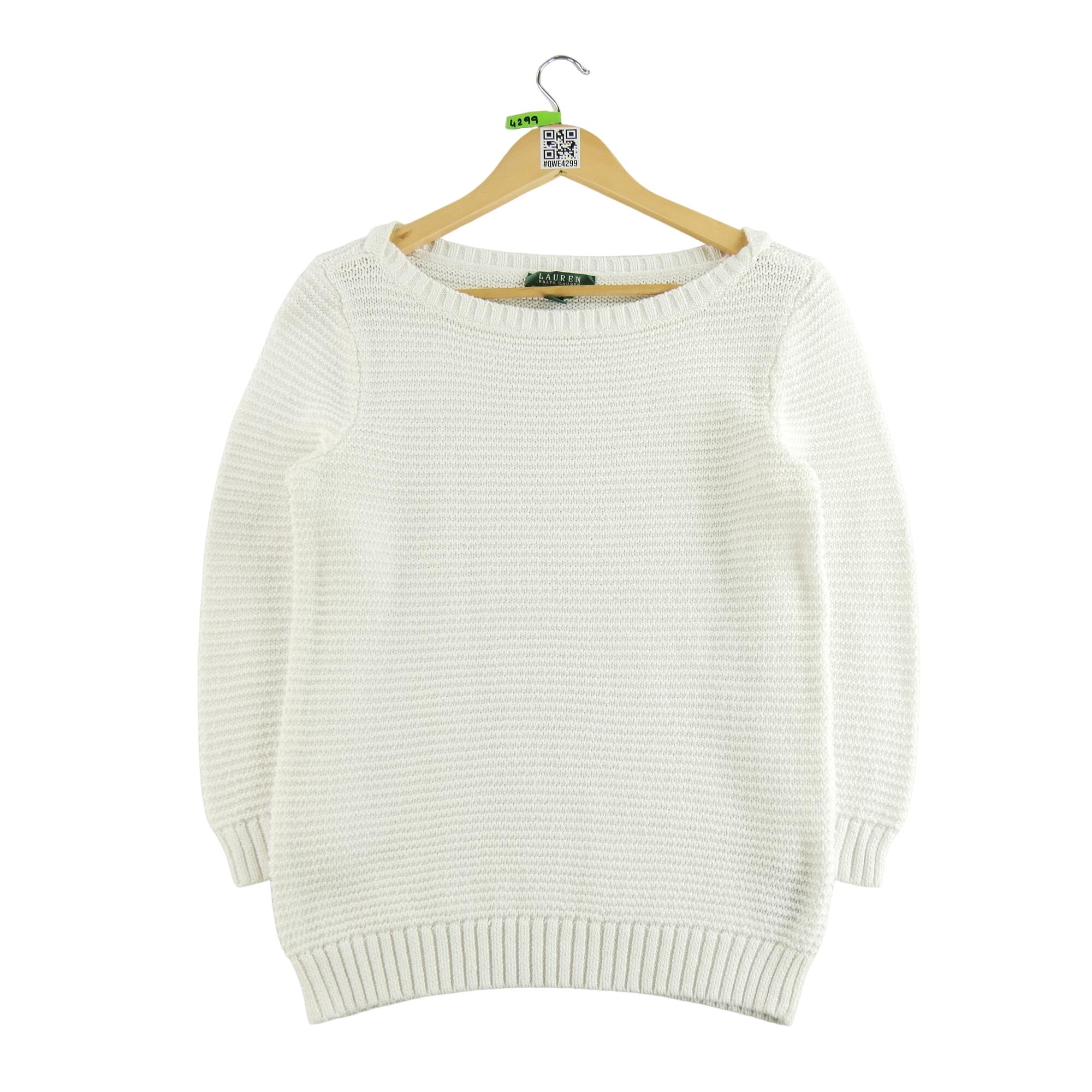RALPH LAUREN Reconditionné - Pull Femme Blanc - Très Bon État