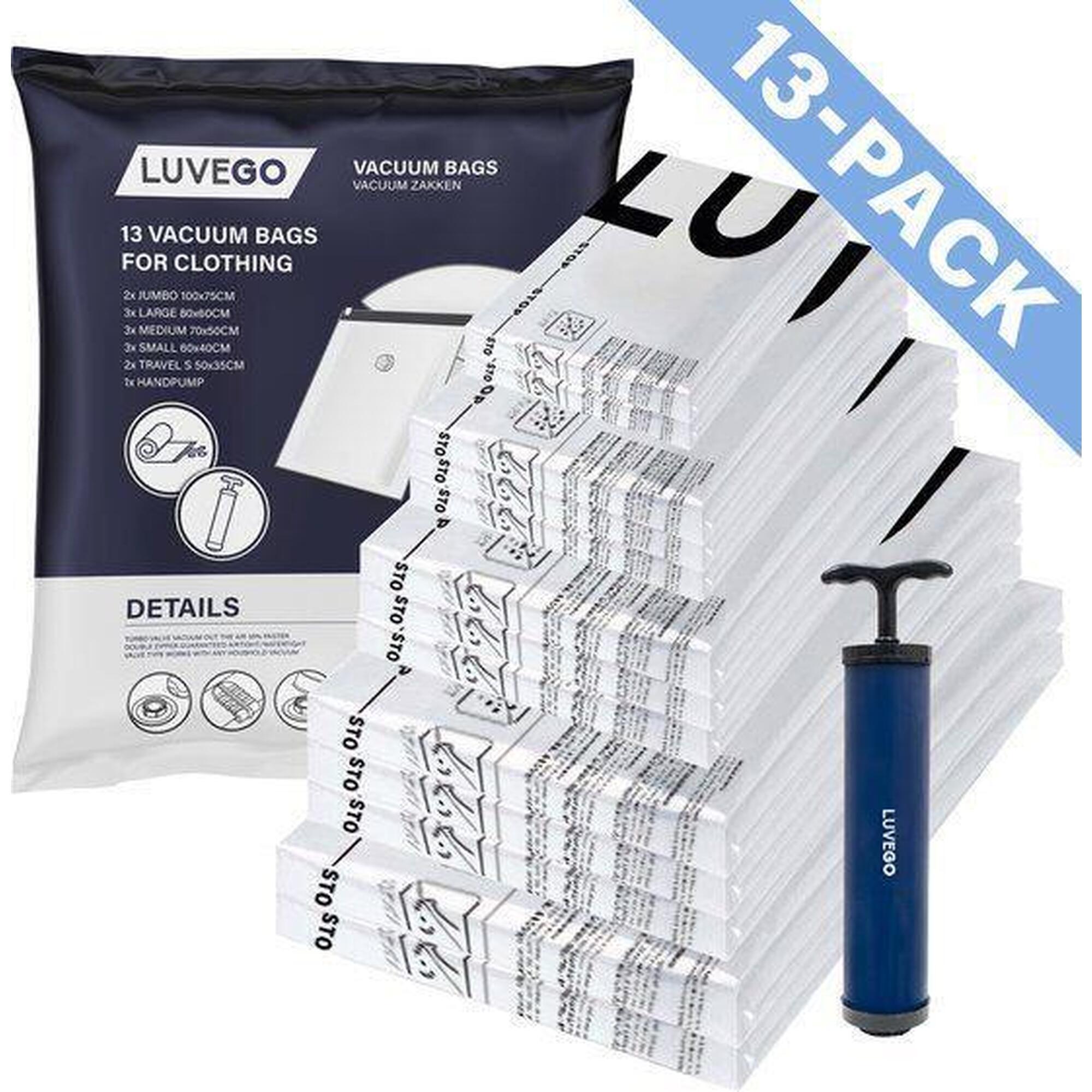 Luvego - Sacs Sous Vide Pour Vêtements 13-pack - Sacs De Rangement - Avec Pompe Manuelle - Housse De Rangement - Blanc - Taille Unique - Decathlon