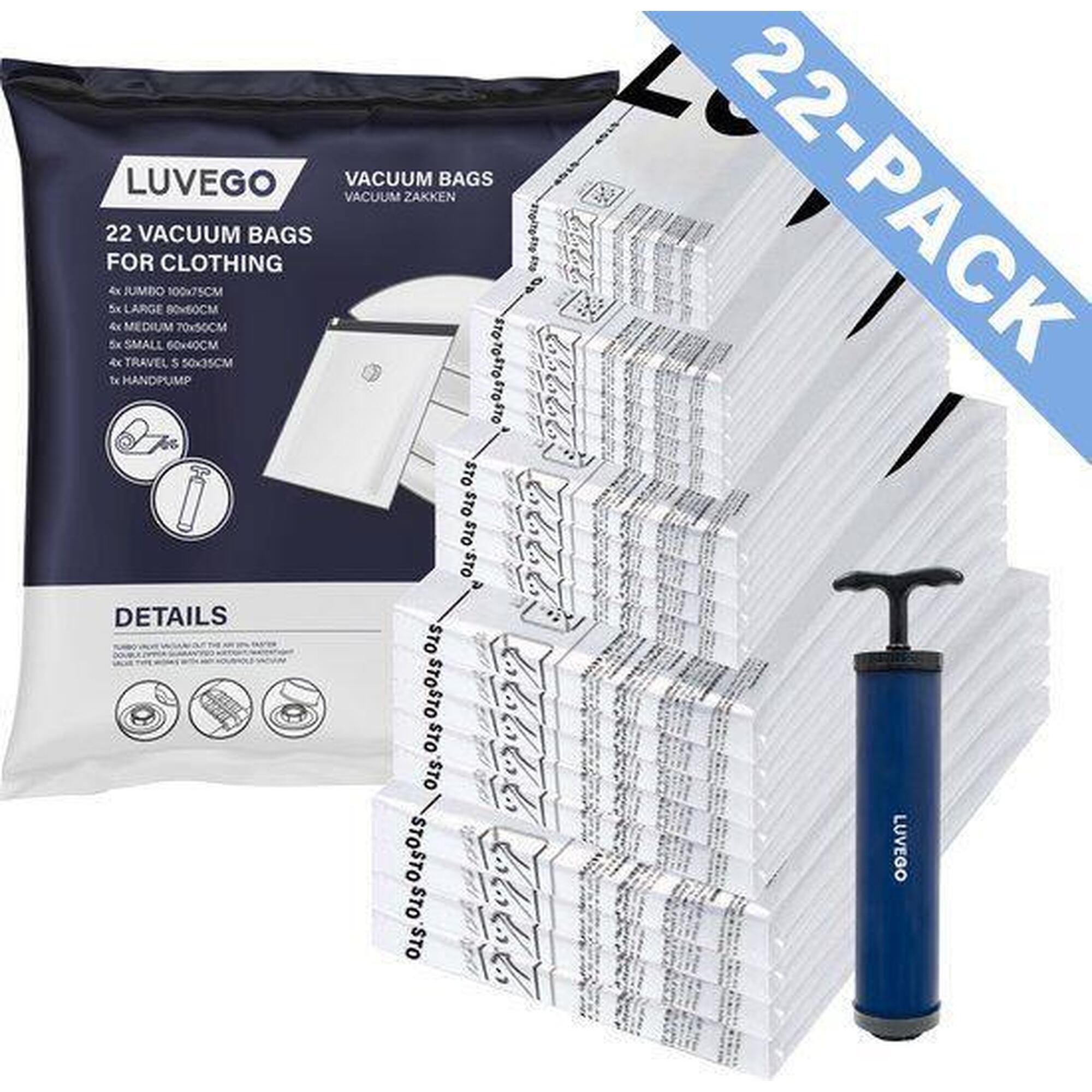 Luvego - Sacs Sous Vide Pour Vêtements 22-pack - Sacs De Rangement - Avec Pompe Manuelle - Sac De Compression - Blanc - Taille Unique - Decathlon