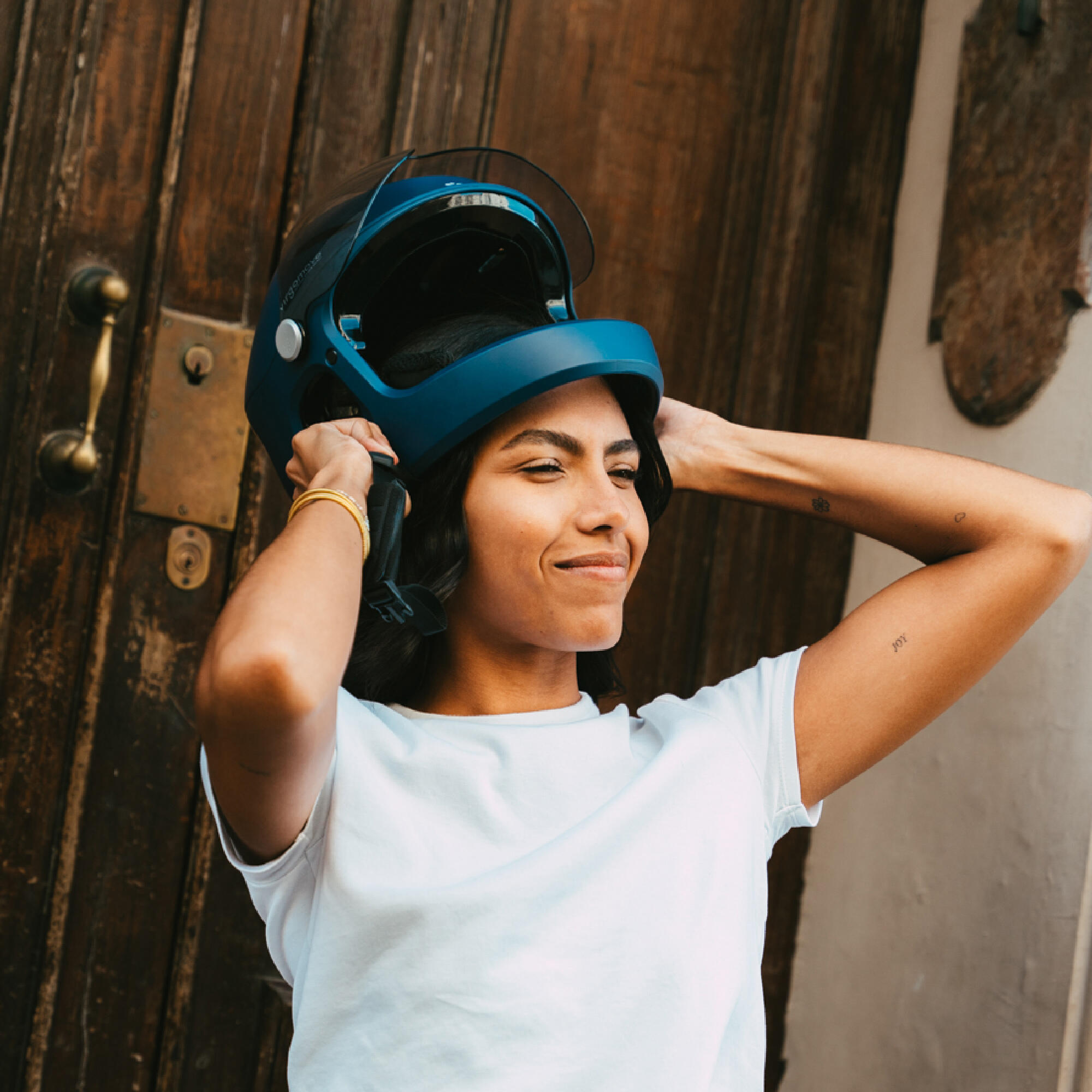 Virgo Integral Mips Blauw - Integrale Urban-helm met vizier en achterlicht 6/9
