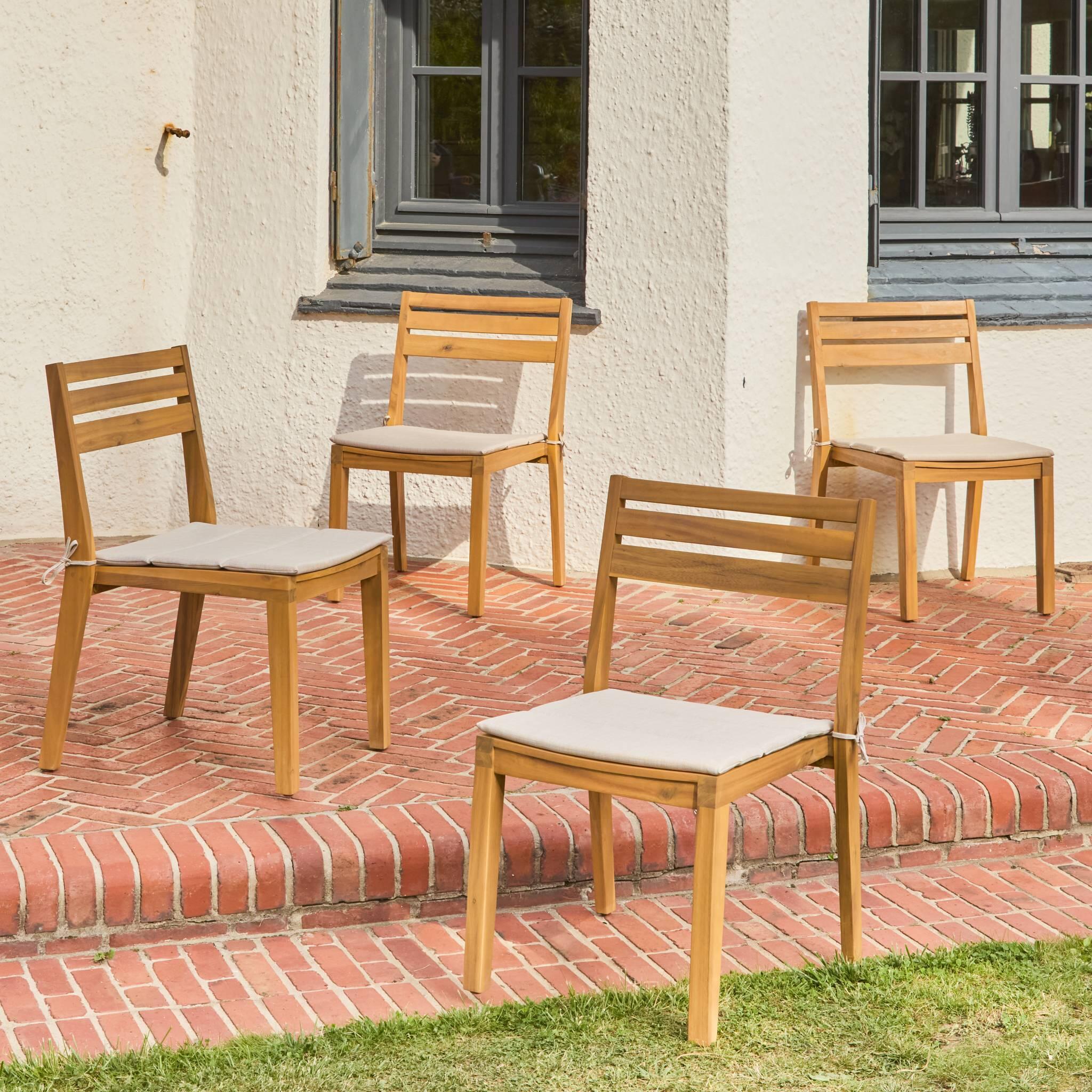 Cadeiras de jardim em madeira de acácia, set de 4, Bege 2/5