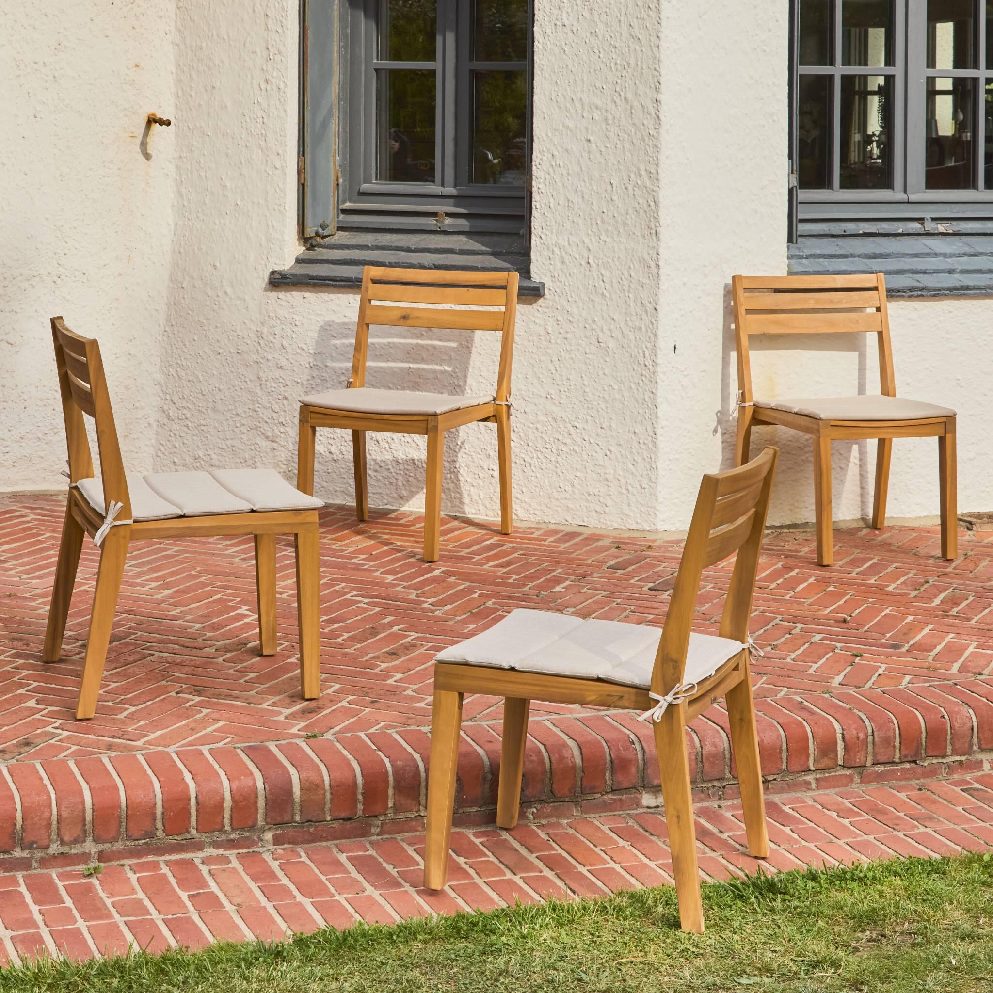 Cadeiras de jardim em madeira de acácia, set de 4, Bege 4/5