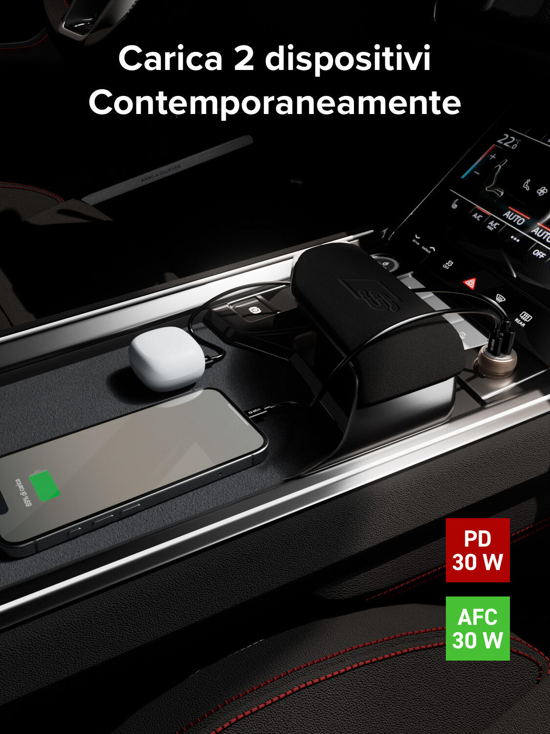 Caricatore auto - Ricarica ultra rapida 30 Watt con porta USB-A e USB-C 5/7