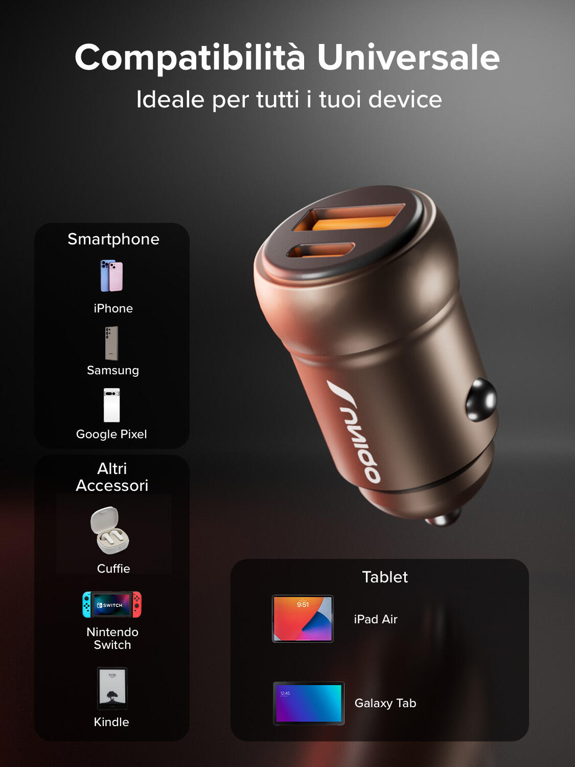 Caricatore auto - Ricarica ultra rapida 30 Watt con porta USB-A e USB-C 7/7