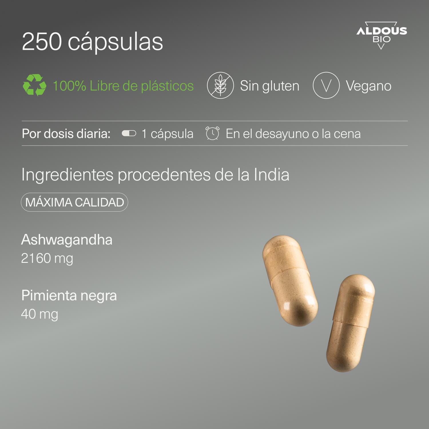 Ashwagandha con Pimienta Negra Ecológica Aldous Bio | 250 cápsulas 3/7