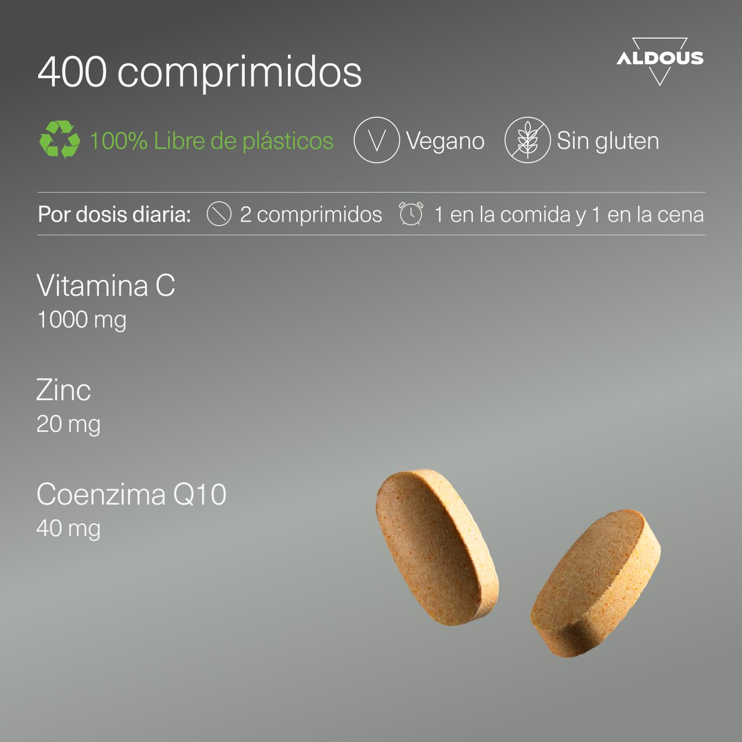 Vitamine C avec zinc et coenzyme Q10 - 400 comprimés - Aldous 3/6