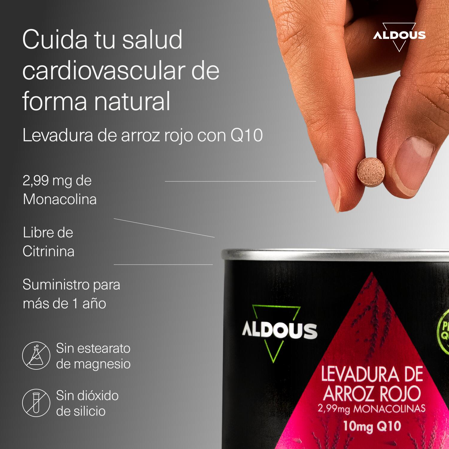 Levadura de Arroz Rojo con Coenzima Q10 Aldous 400 comprimidos 2/6
