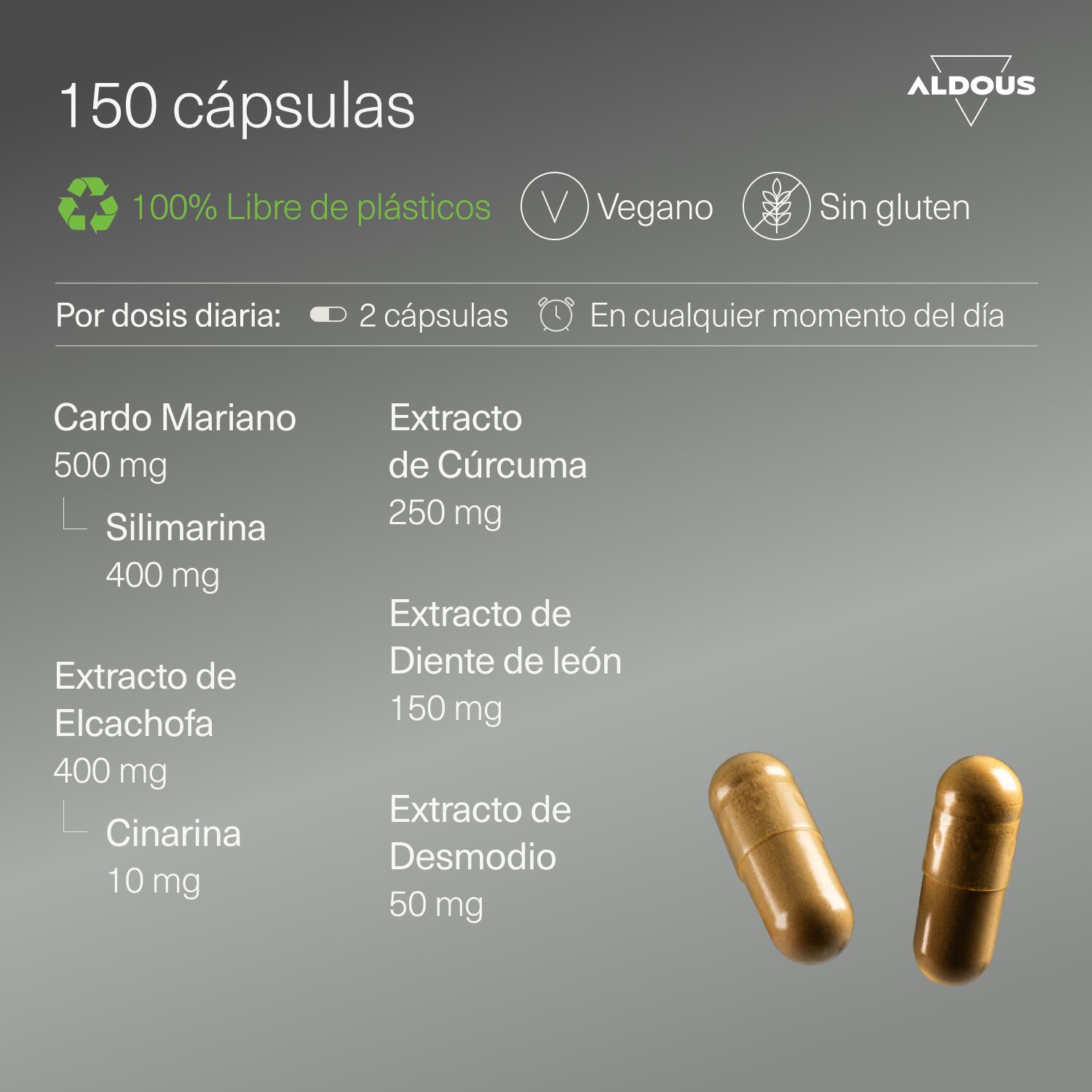Cardo Mariano con Alcachofa, Cúrcuma, Diente de León y Desmodium| 150 Cápsulas 3/7