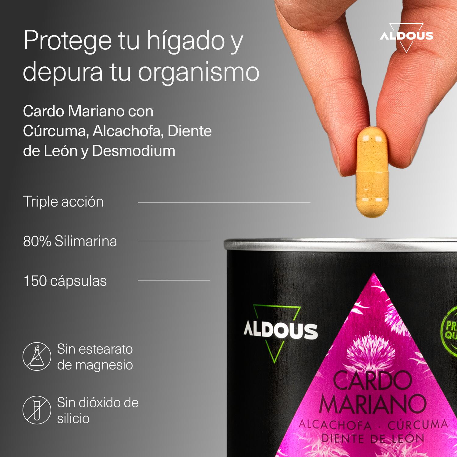 Cardo Mariano con Alcachofa, Cúrcuma, Diente de León y Desmodium| 150 Cápsulas 2/7