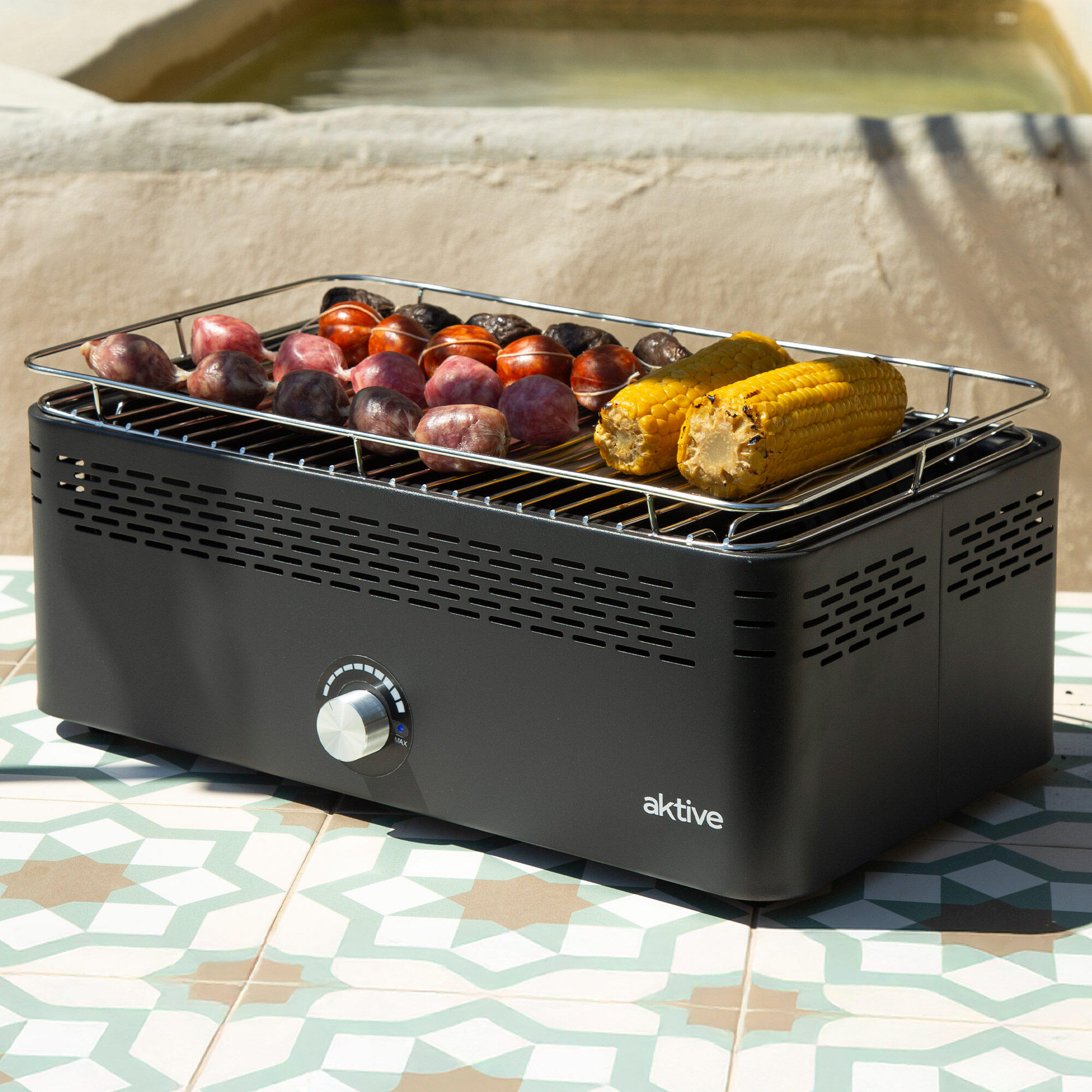 Barbecue rectangulaire noir de table sans fumée 45x28x19 cm Aktive 7/7