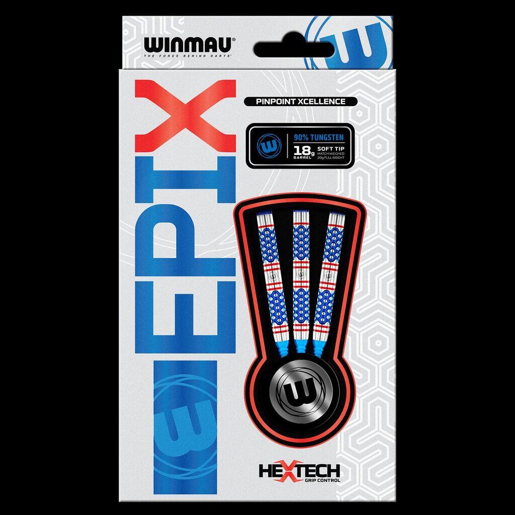 Winmau Epix Soft Tip 20 g — 90 % tungstène, grip Hex‑Tech 5/7