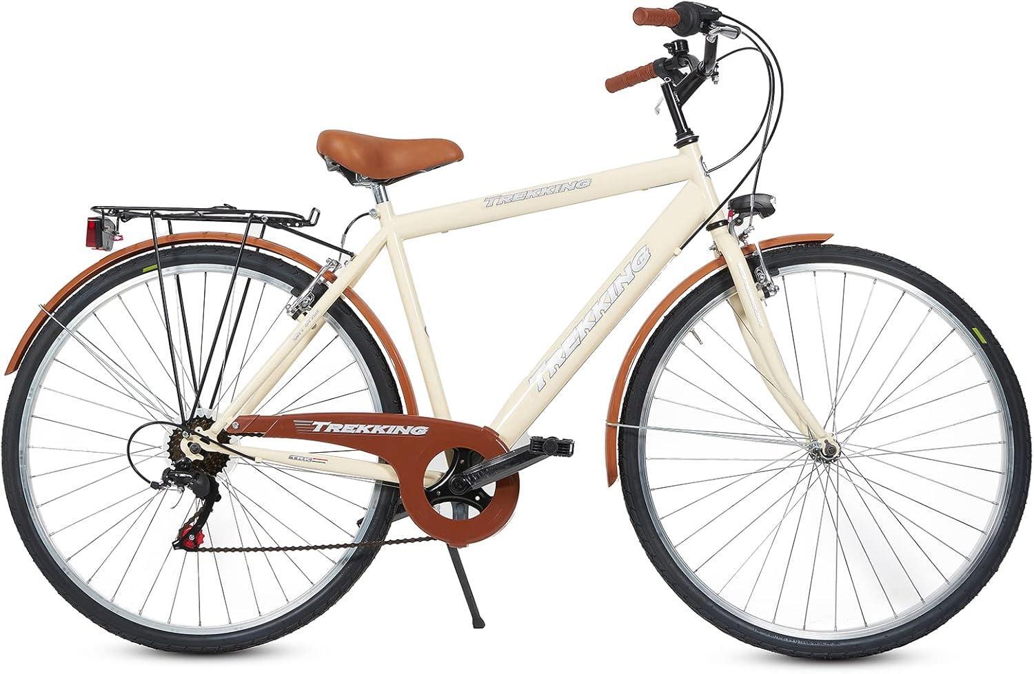MADICKS Bicicletta Uomo Passeggio Misura 28 Bici Da Città Con Cambio Beige Vintage Retrò