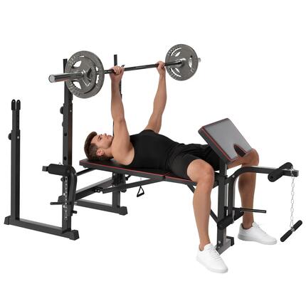 Banc de musculation avec supports pour haltères et dossier réglable pour un