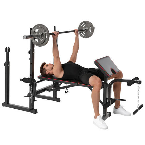 Banc de musculation avec supports pour haltères et dossier réglable pour un