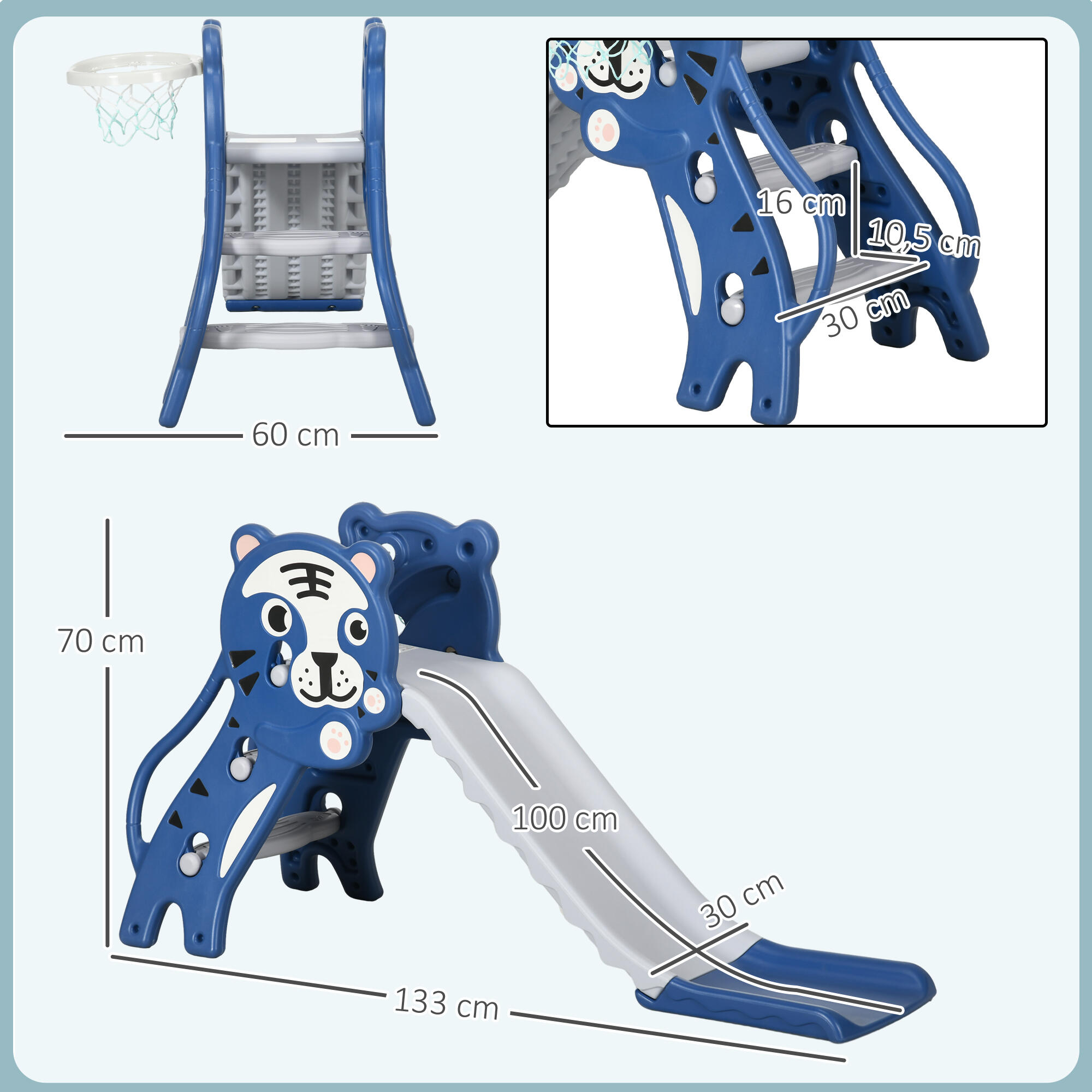 Escorrega para Crianças AIYAPLAY 133x60x70 cm Azul 3/6