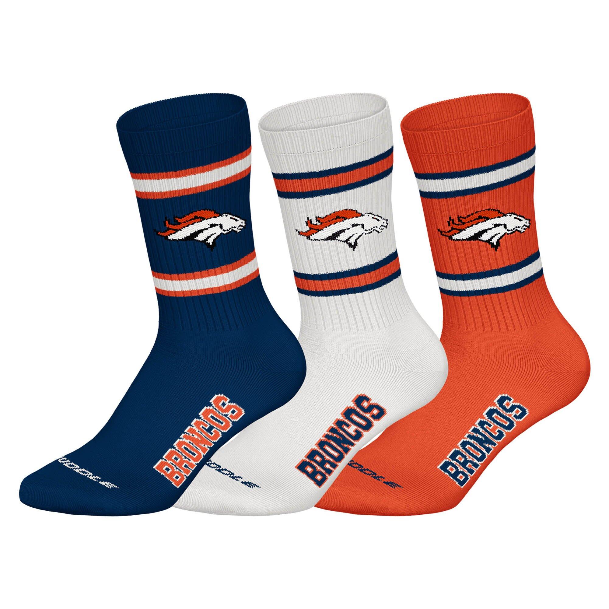 NFL NFL Broncos 3pk Crew Socks 43/46 Nny/Wht/Org