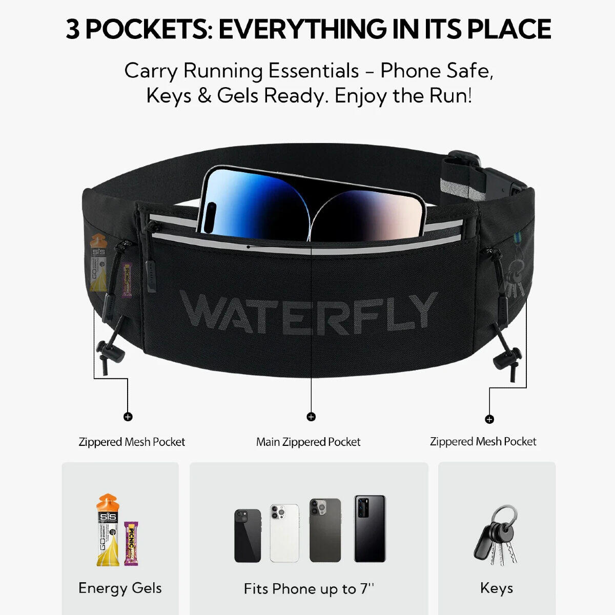 Waterfly Marsupio Running Sport Running 6.0 Unisex Nero Sportivo 3/5