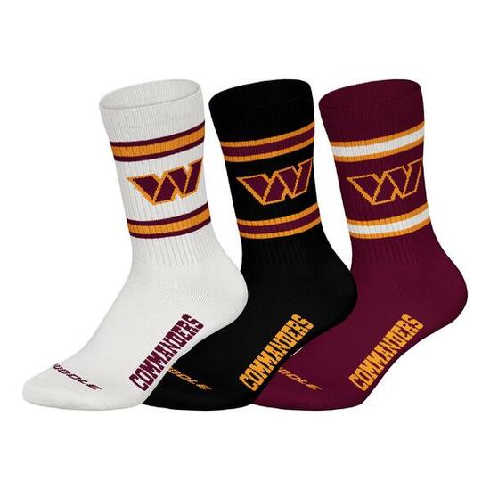 NFL Washington Commanders 3pk Huddle Crew Socks 43/46 Wht/Blk/Bur
