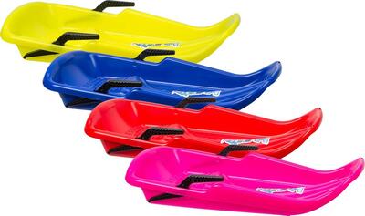 Nijland slitta in plastica con freno e corda di traino blu.